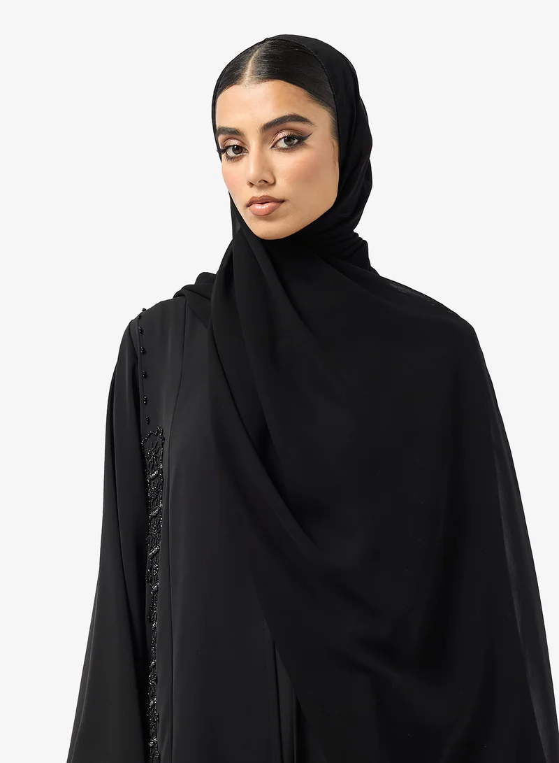hayas closet  Black Embellished Abaya With Sheila for Women | Best Price UAE
